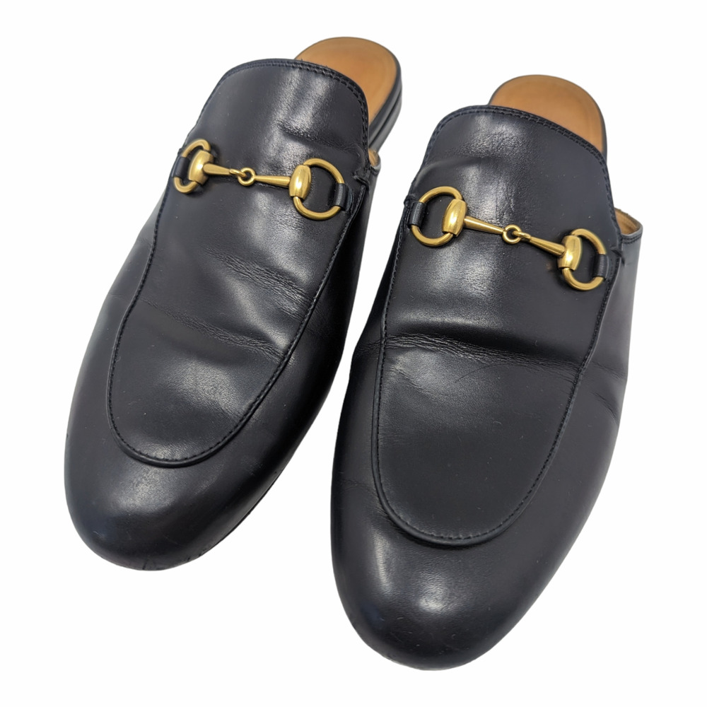 Gucci Princetown Horsebit Black Leather Slipper Round Toe Flat Mules Size 38 - Picture 7 of 13